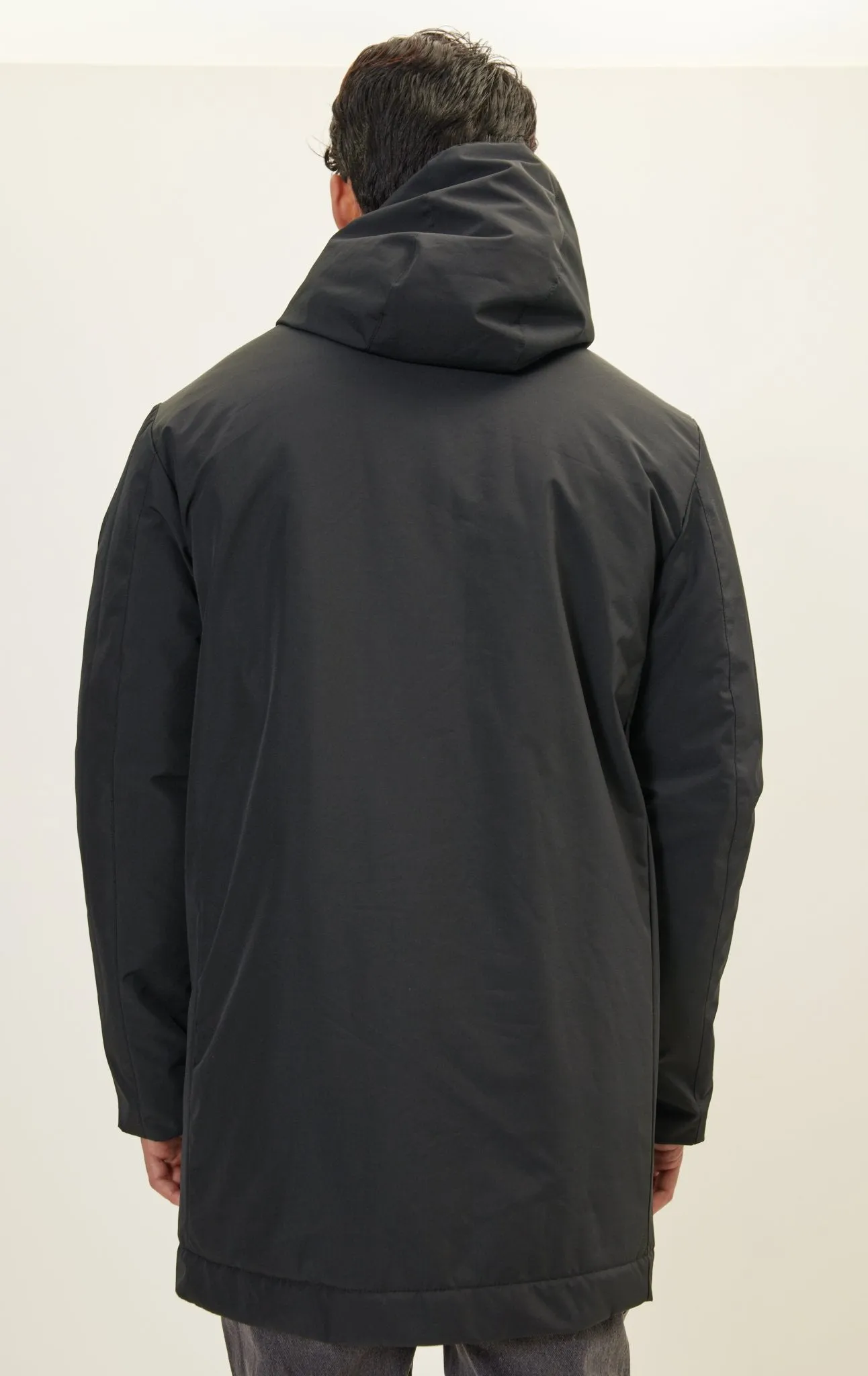 Magnet And Zipper Closer Padded Coat - Black