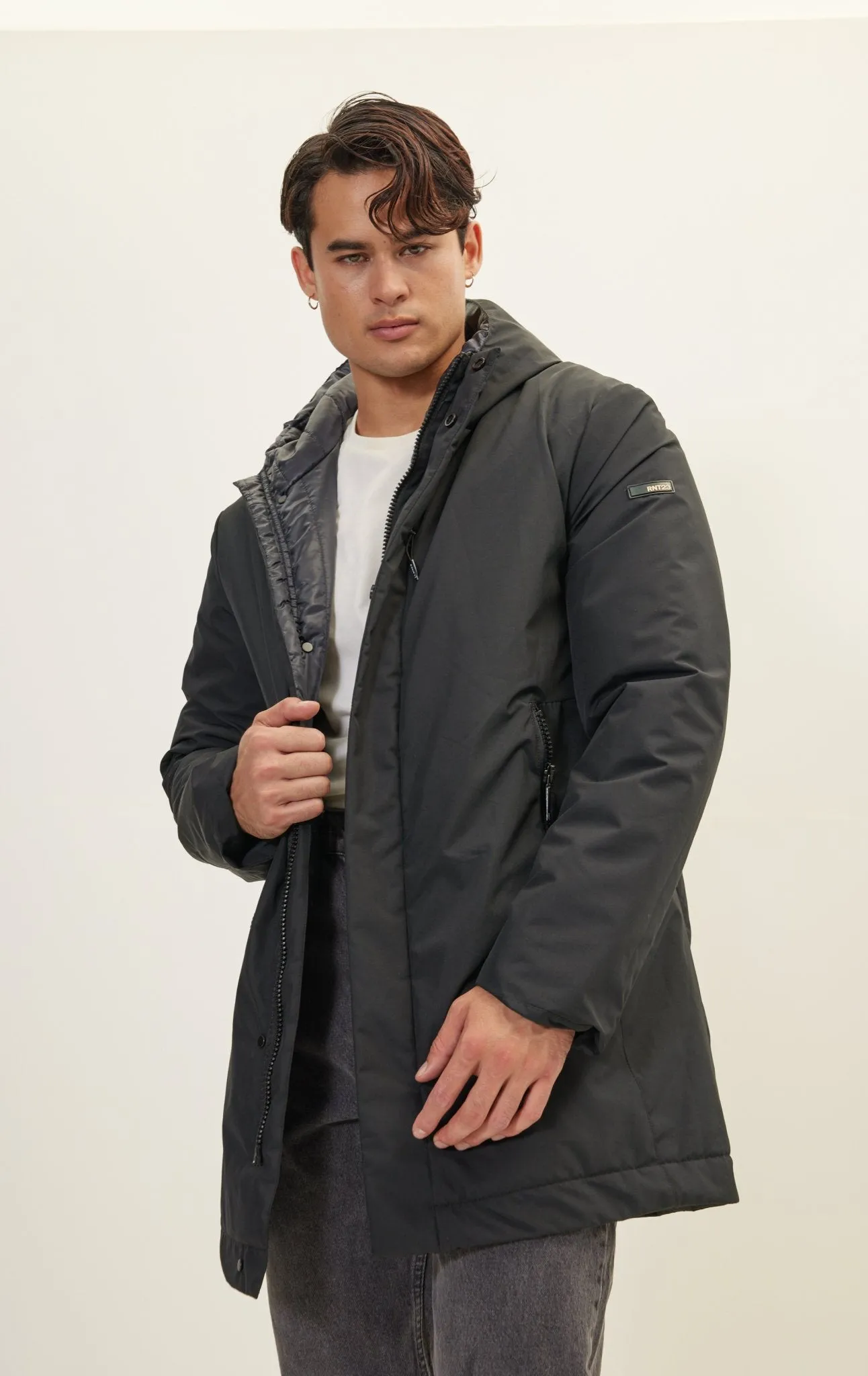 Magnet And Zipper Closer Padded Coat - Black