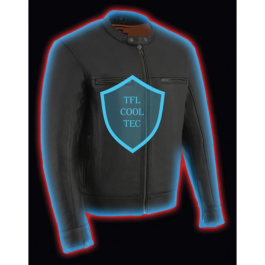 Men’s Cool Tec Leather Black Scooter Jacket w/ Venting