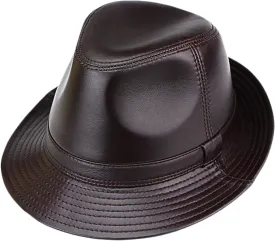 Mens Fedora Trilby Hats Unisex Gangster Panama Hat Vintage Leather Jazz Hat All Seasons