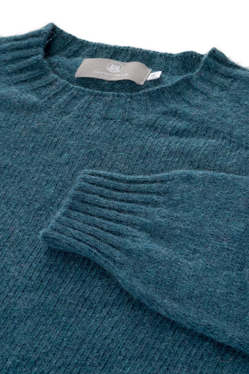 Mens Seamless Saddle Shoulder Shetland Jumper - Dark Teal