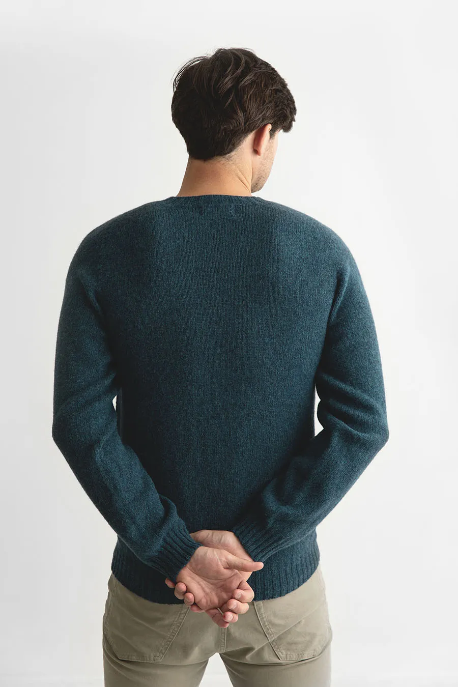 Mens Seamless Saddle Shoulder Shetland Jumper - Dark Teal