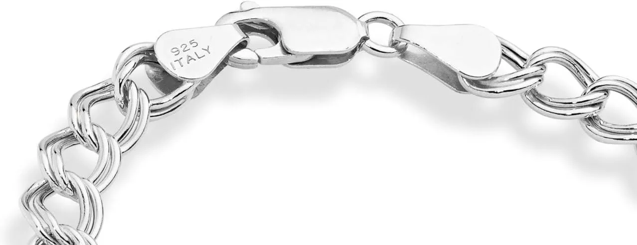 Miabella 925 Sterling Silver Italian Double Curb Charm Link Chain Bracelet for Women Men, Made in Italy