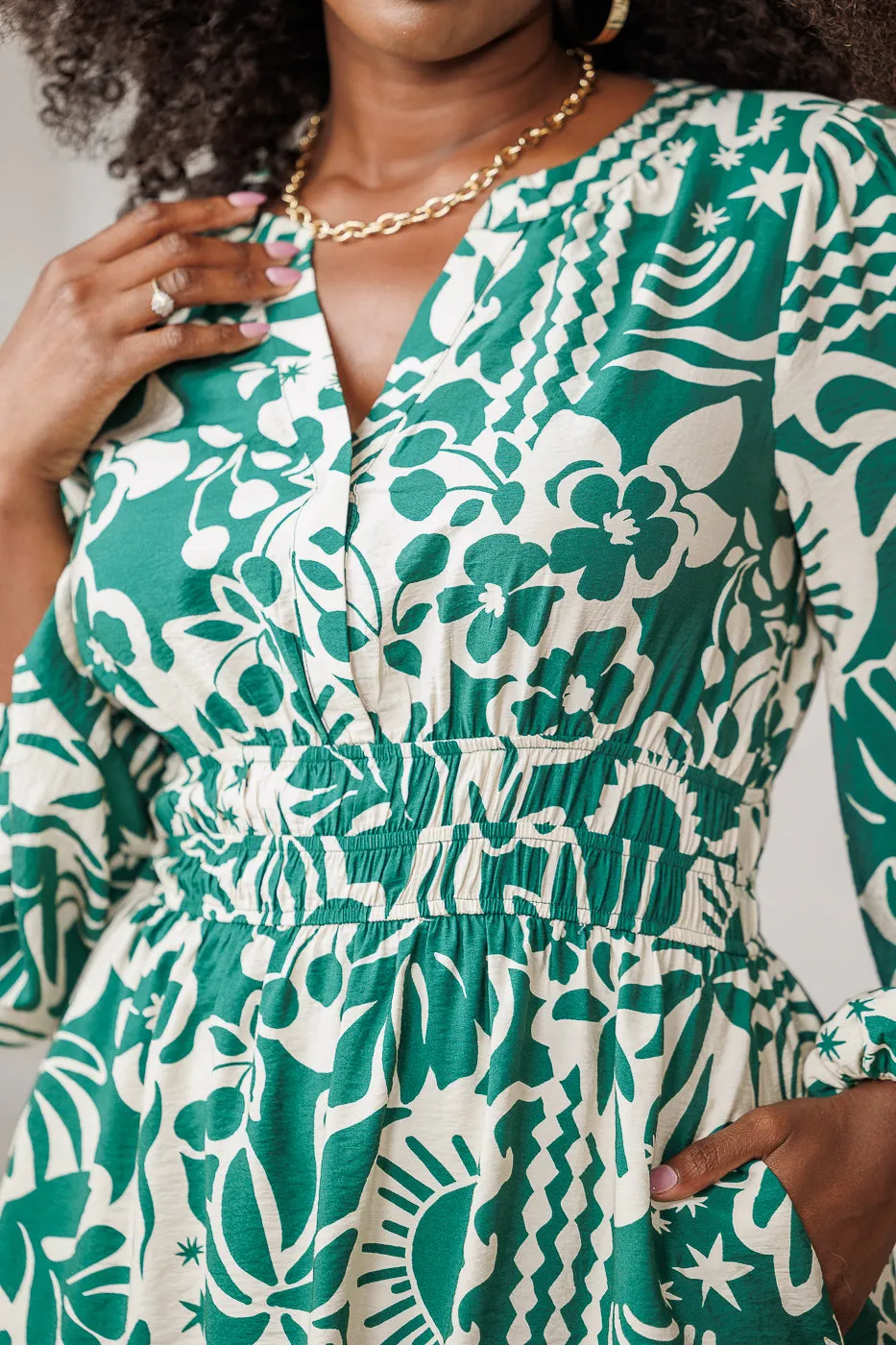 Nava Floral Printed Dress - Green