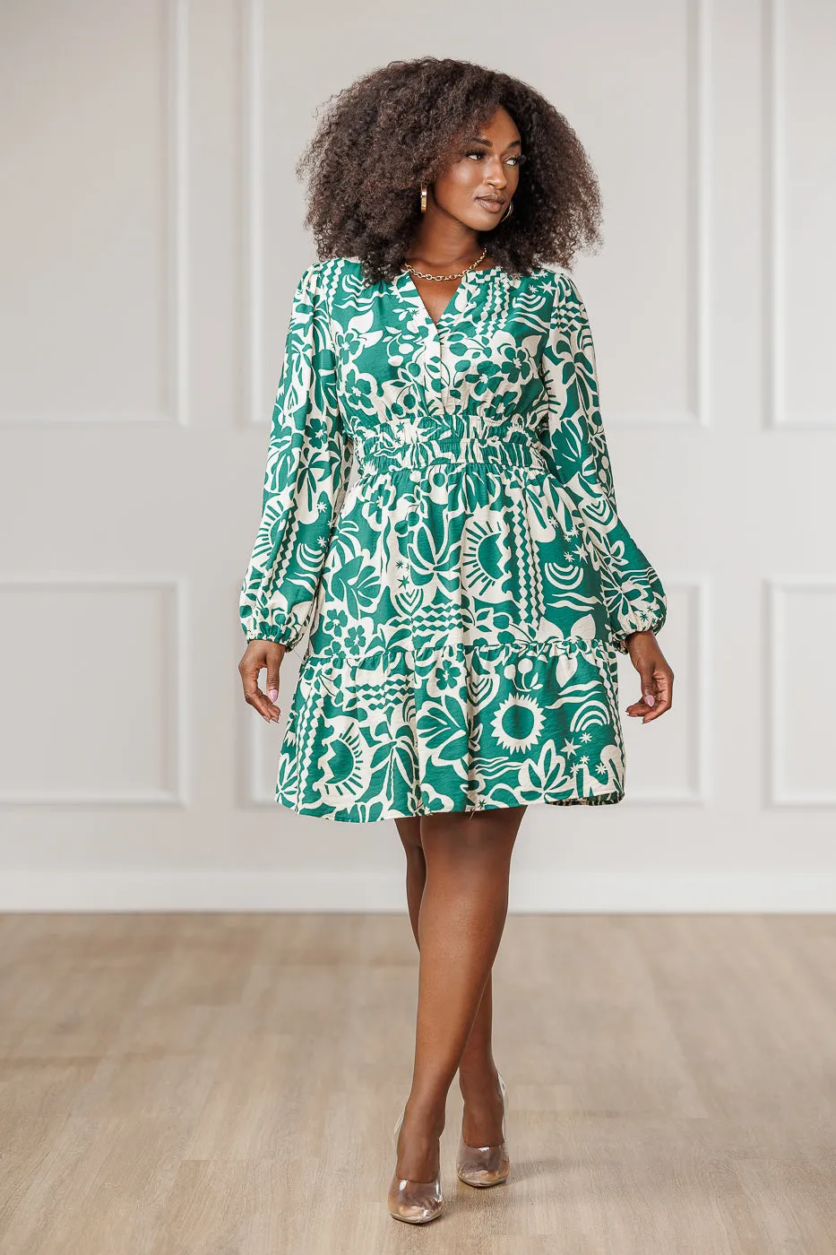 Nava Floral Printed Dress - Green