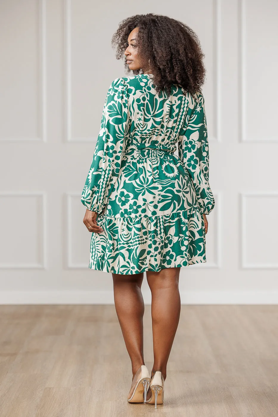 Nava Floral Printed Dress - Green