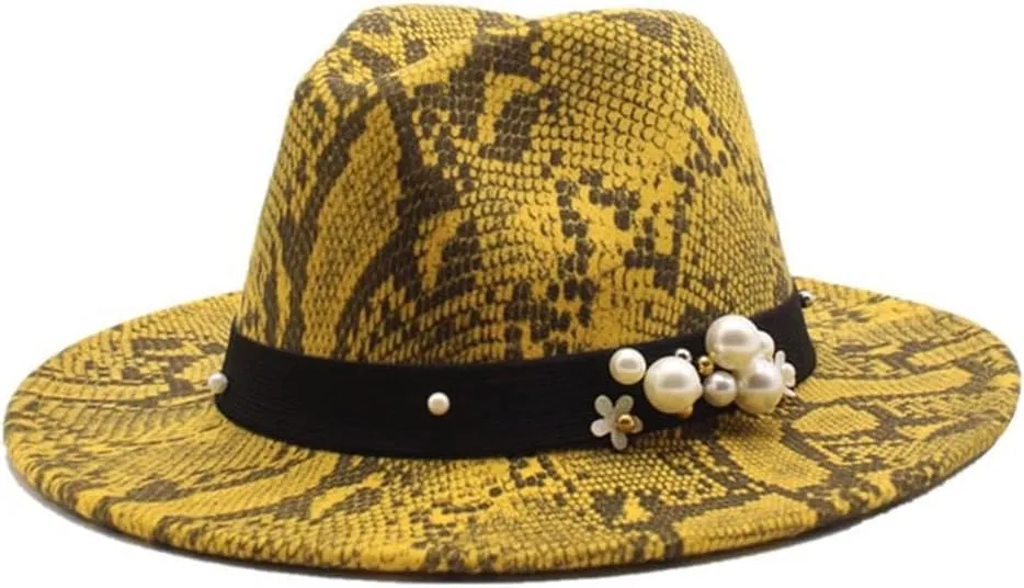 New Gentlemen's English Style Woolen Jazz Hat Snakeskin Casual Top Hat Flat Brim Men's and Women's Felt Hat Fengyan Cowboy Hats (Color : Rose Red, Size : 56-58cm)