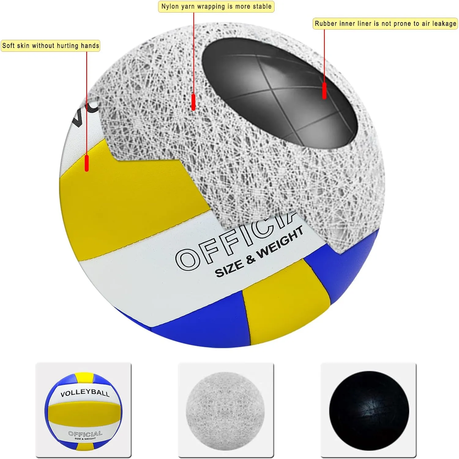 Official Size 5 Soft PU Waterproof Volleyball for boy and Girl and for Adult Indoor Outdoor Beach Training Ball and Game Ball or Beginner Teenager