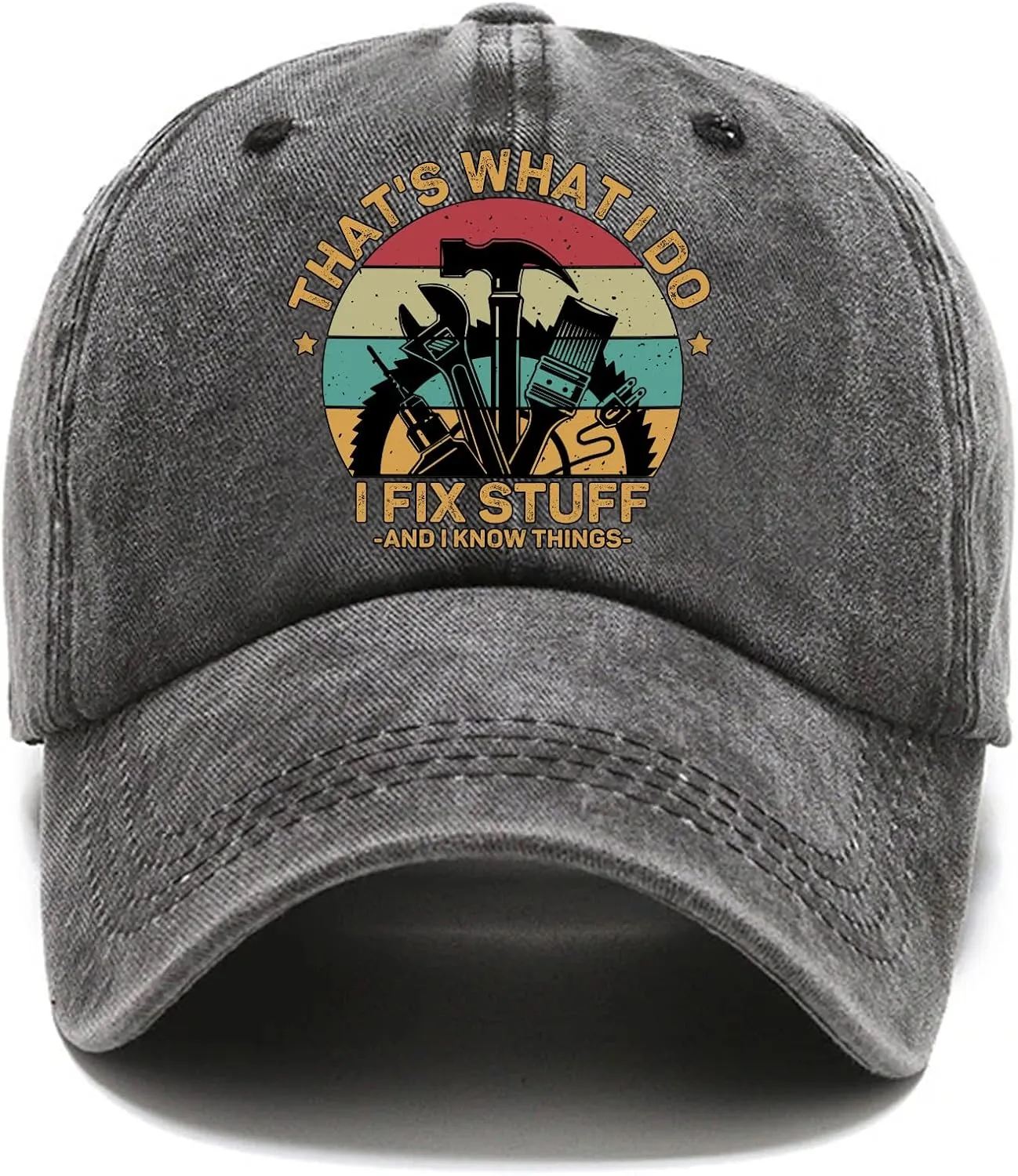 Pishavi That's What I Do I FIx Stuff Distressed Washed Black Baseball Cap, Vintage Adjustable Cotton Cap, Funny Hat Gifts for Men Women, Retirement Gifts for Dad Grandpa Husband Repairs Lovers