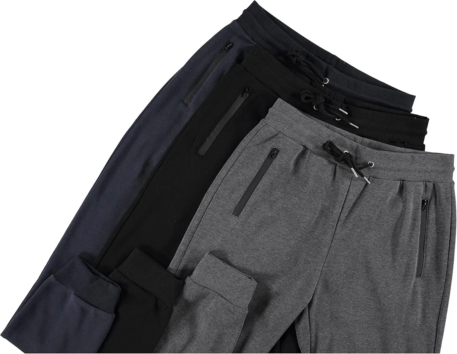 PURE CHAMP Mens 3 Pack Fleece Active Athletic Workout Jogger Sweatpants for Men with Zipper Pocket and Drawstring Size S-3XL