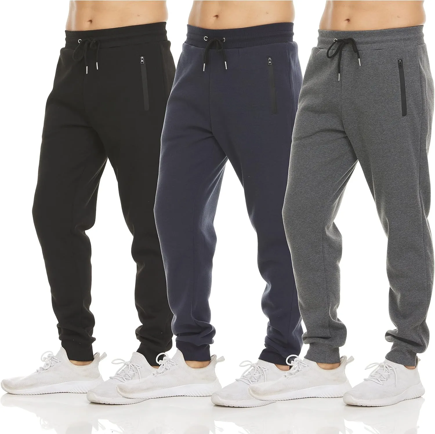 PURE CHAMP Mens 3 Pack Fleece Active Athletic Workout Jogger Sweatpants for Men with Zipper Pocket and Drawstring Size S-3XL