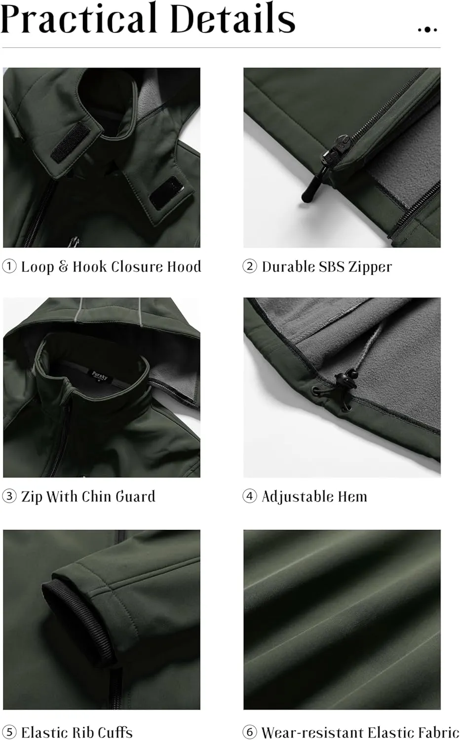 Pursky Men's Softshell Jacket Waterproof Fleece Lined Windbreaker With Removable Hood Lightweight Tactical Jacket