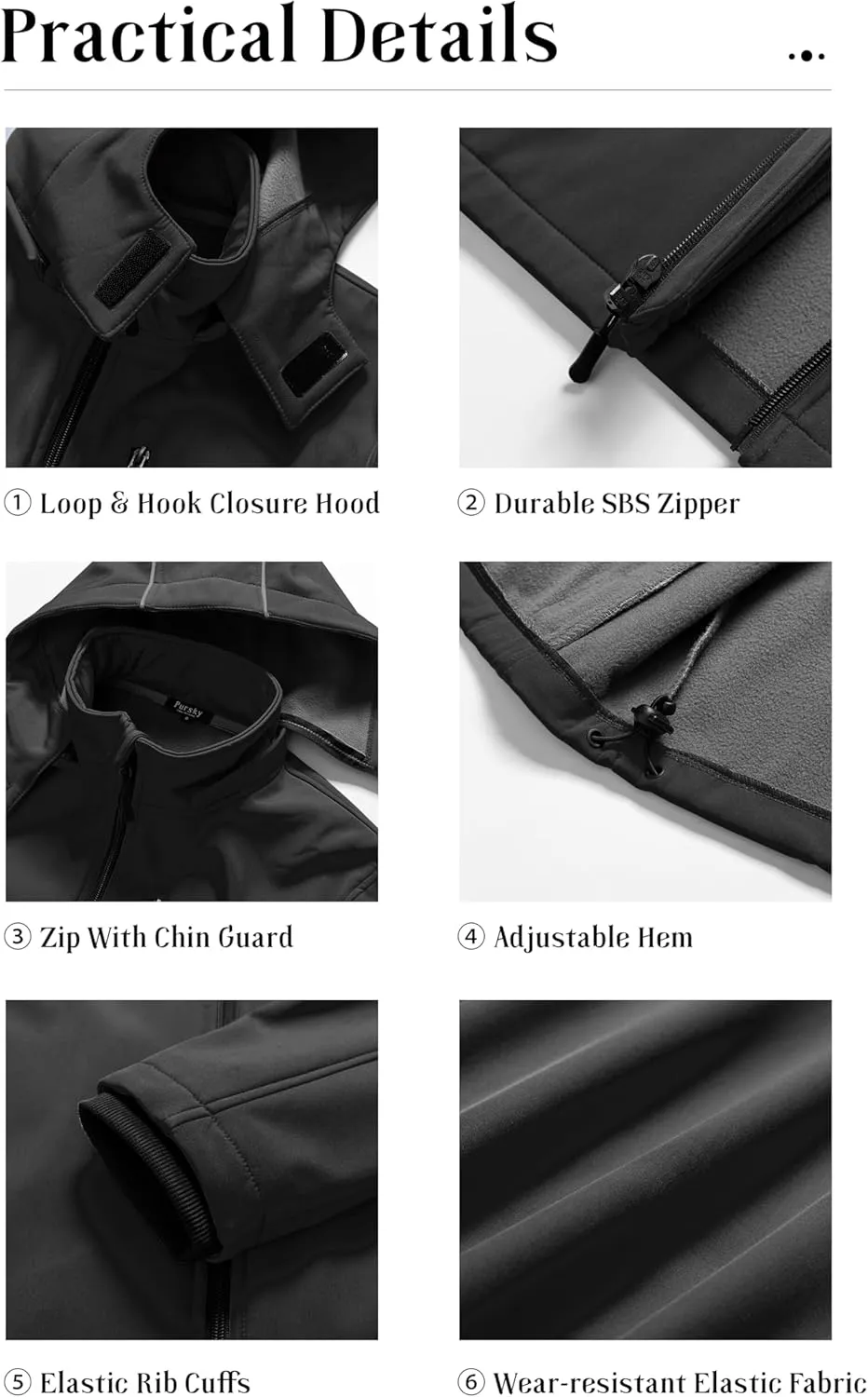 Pursky Men's Softshell Jacket Waterproof Fleece Lined Windbreaker With Removable Hood Lightweight Tactical Jacket