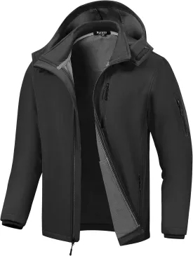 Pursky Men's Softshell Jacket Waterproof Fleece Lined Windbreaker With Removable Hood Lightweight Tactical Jacket Pursky Men's Softshell Jacket Waterproof Fleece Lined Windbreaker With Removable Hood Lightweight Tactical Jacket