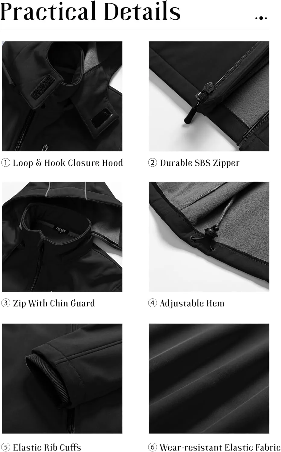 Pursky Men's Softshell Jacket Waterproof Fleece Lined Windbreaker With Removable Hood Lightweight Tactical Jacket