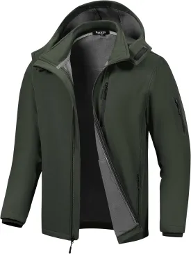 Pursky Men's Softshell Jacket Waterproof Fleece Lined Windbreaker With Removable Hood Lightweight Tactical Jacket Pursky Men's Softshell Jacket Waterproof Fleece Lined Windbreaker With Removable Hood Lightweight Tactical Jacket