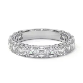 Square Emerlad Cut Diamond 3/4 Eternity Band, 3.75 CT