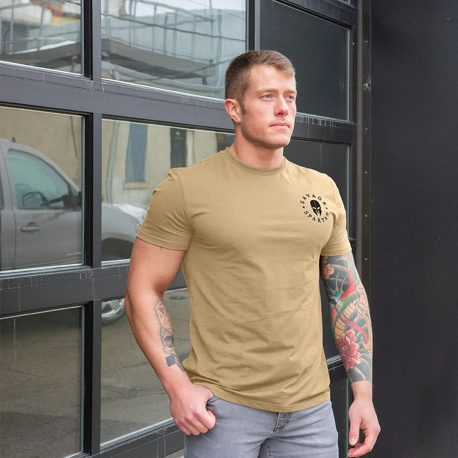T-Shirt for Men - American Warrior Helmet Athletic Tee