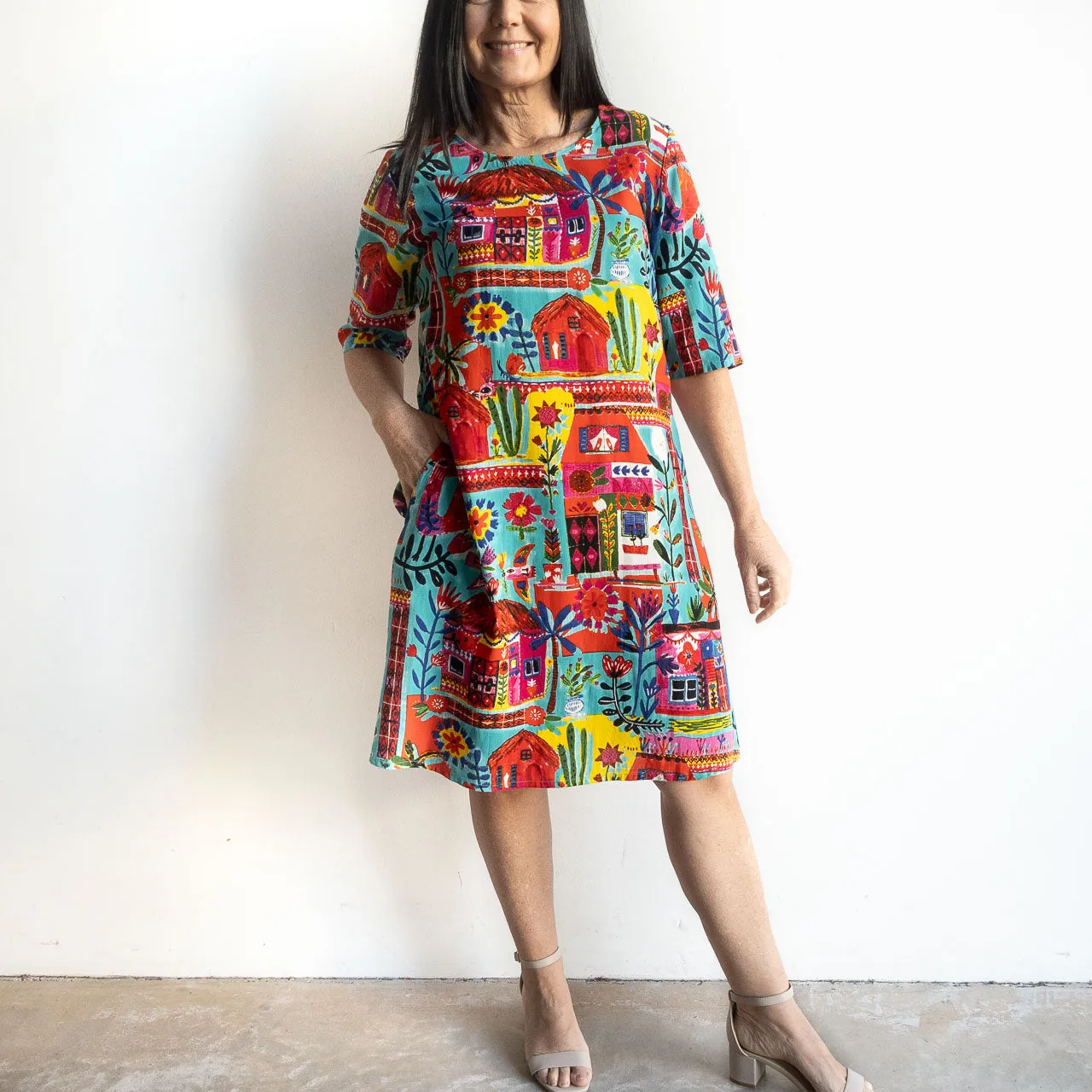 That's Art Contemporary Shift Dress by Orientique Australia - Folk Huts - 20053