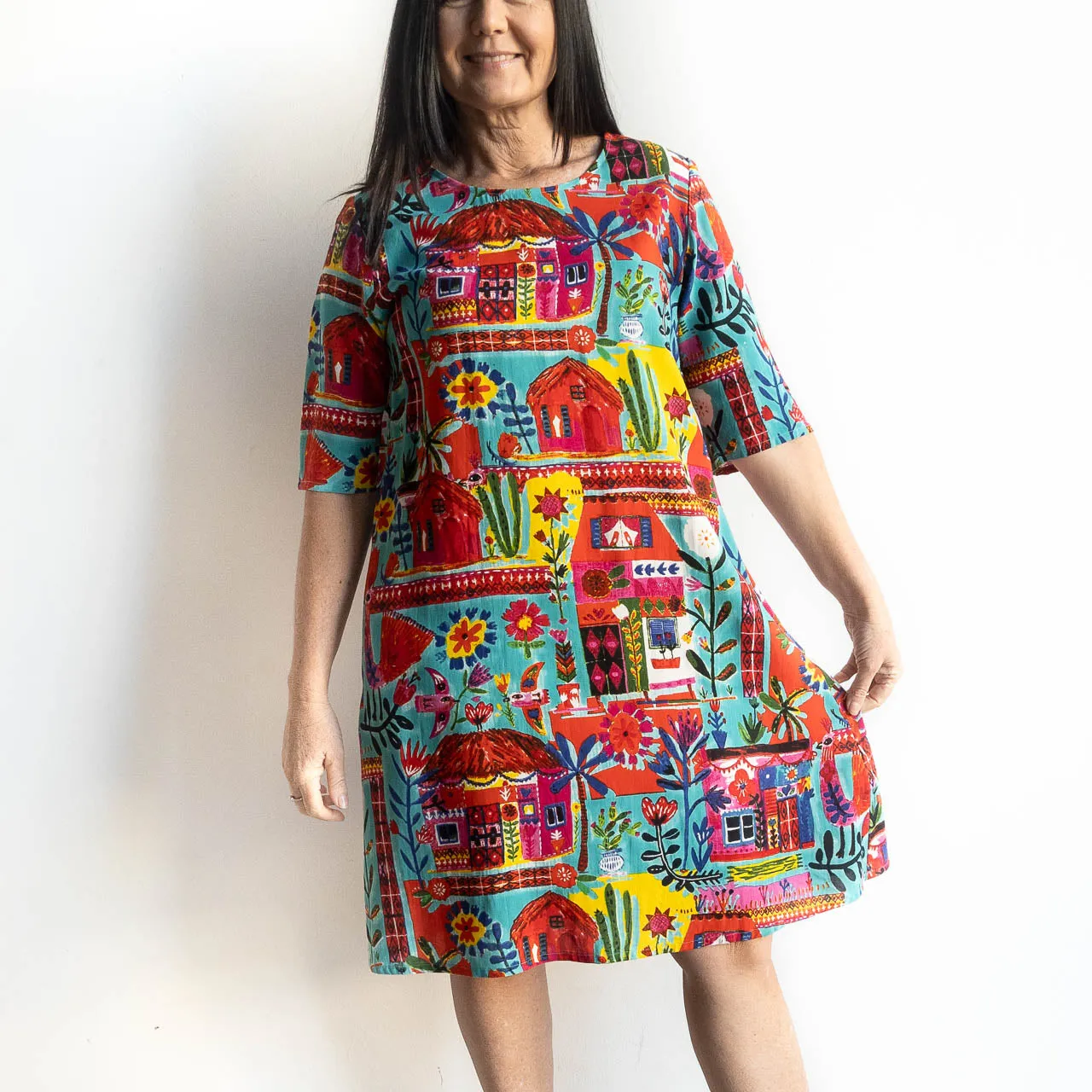 That's Art Contemporary Shift Dress by Orientique Australia - Folk Huts - 20053