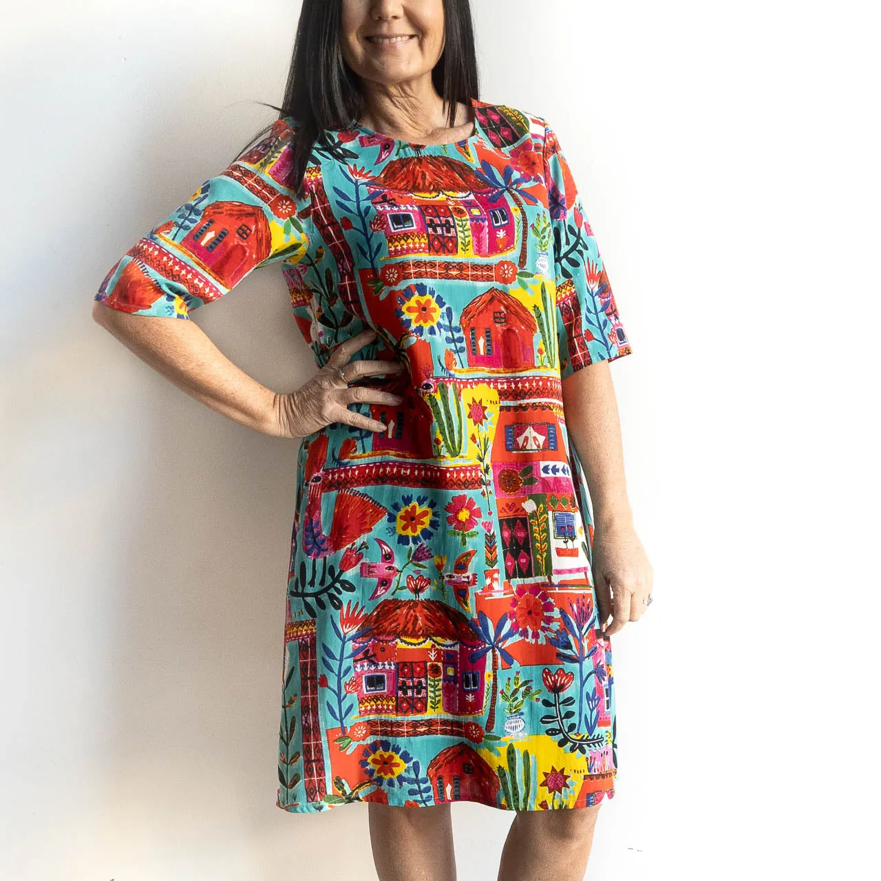 That's Art Contemporary Shift Dress by Orientique Australia - Folk Huts - 20053