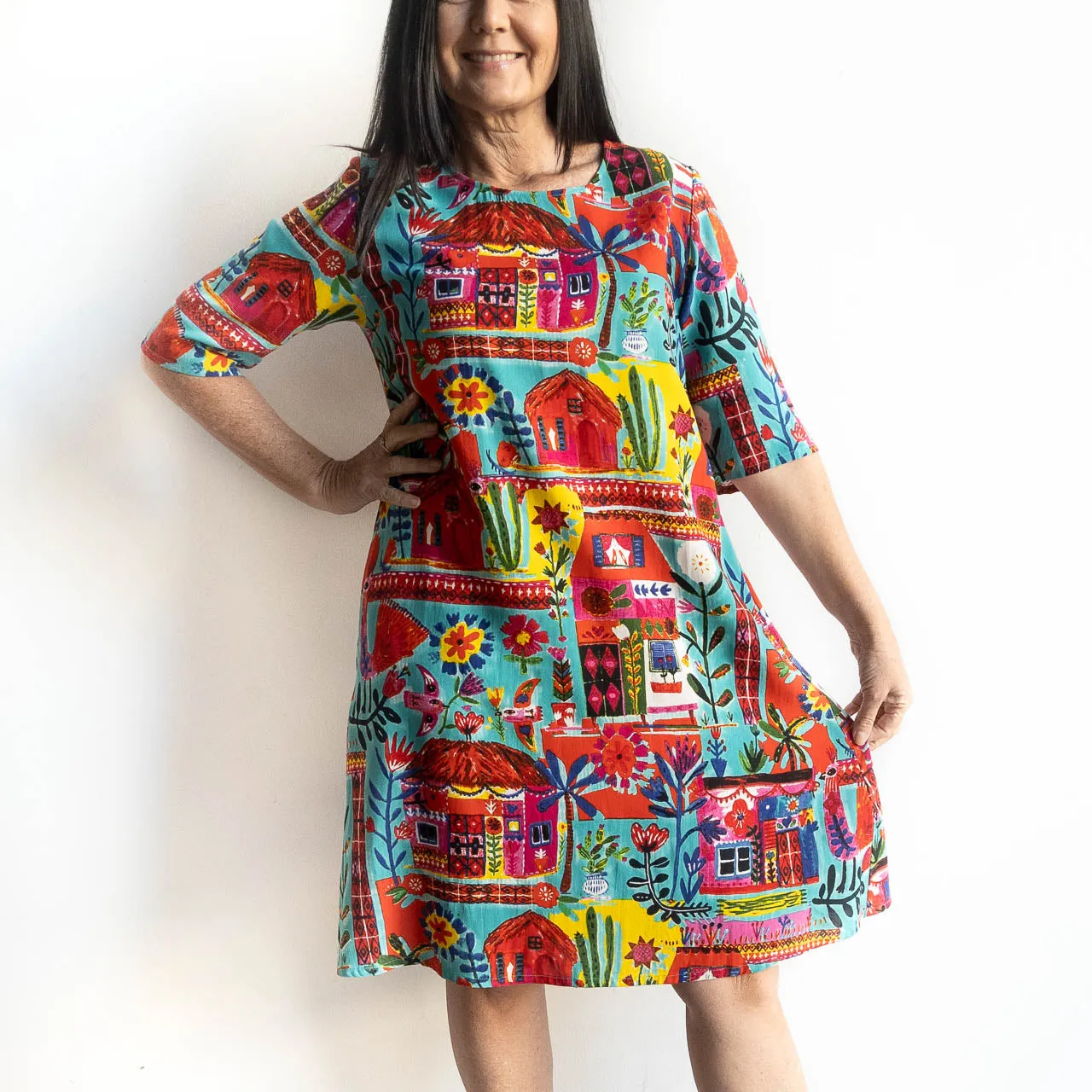 That's Art Contemporary Shift Dress by Orientique Australia - Folk Huts - 20053