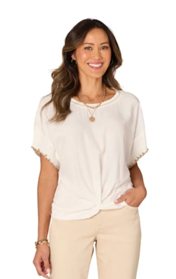 The Angelina Ruffle Sleeve Twist Front Tee