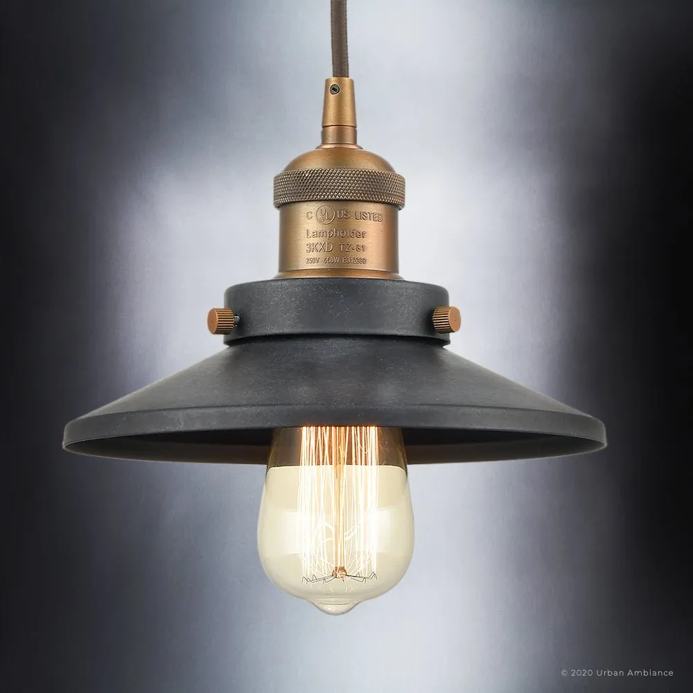 UEX2433 New Traditional Pendant 6''H x 8''W, Antique Brass & Graphite Finish, Sanford Collection