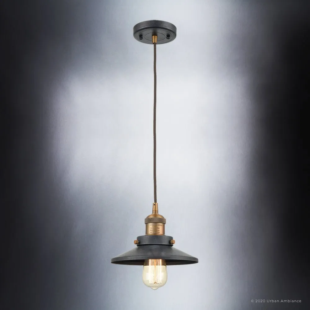 UEX2433 New Traditional Pendant 6''H x 8''W, Antique Brass & Graphite Finish, Sanford Collection