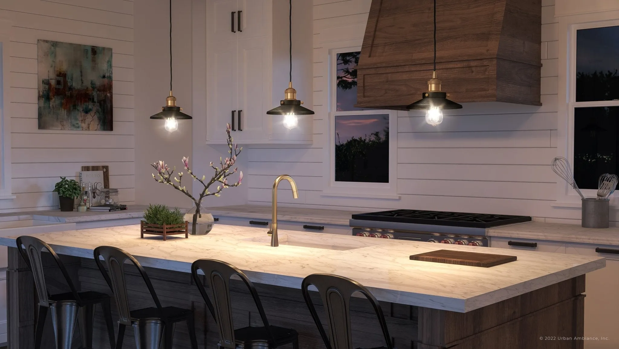 UEX2433 New Traditional Pendant 6''H x 8''W, Antique Brass & Graphite Finish, Sanford Collection