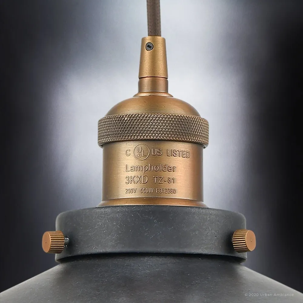 UEX2433 New Traditional Pendant 6''H x 8''W, Antique Brass & Graphite Finish, Sanford Collection