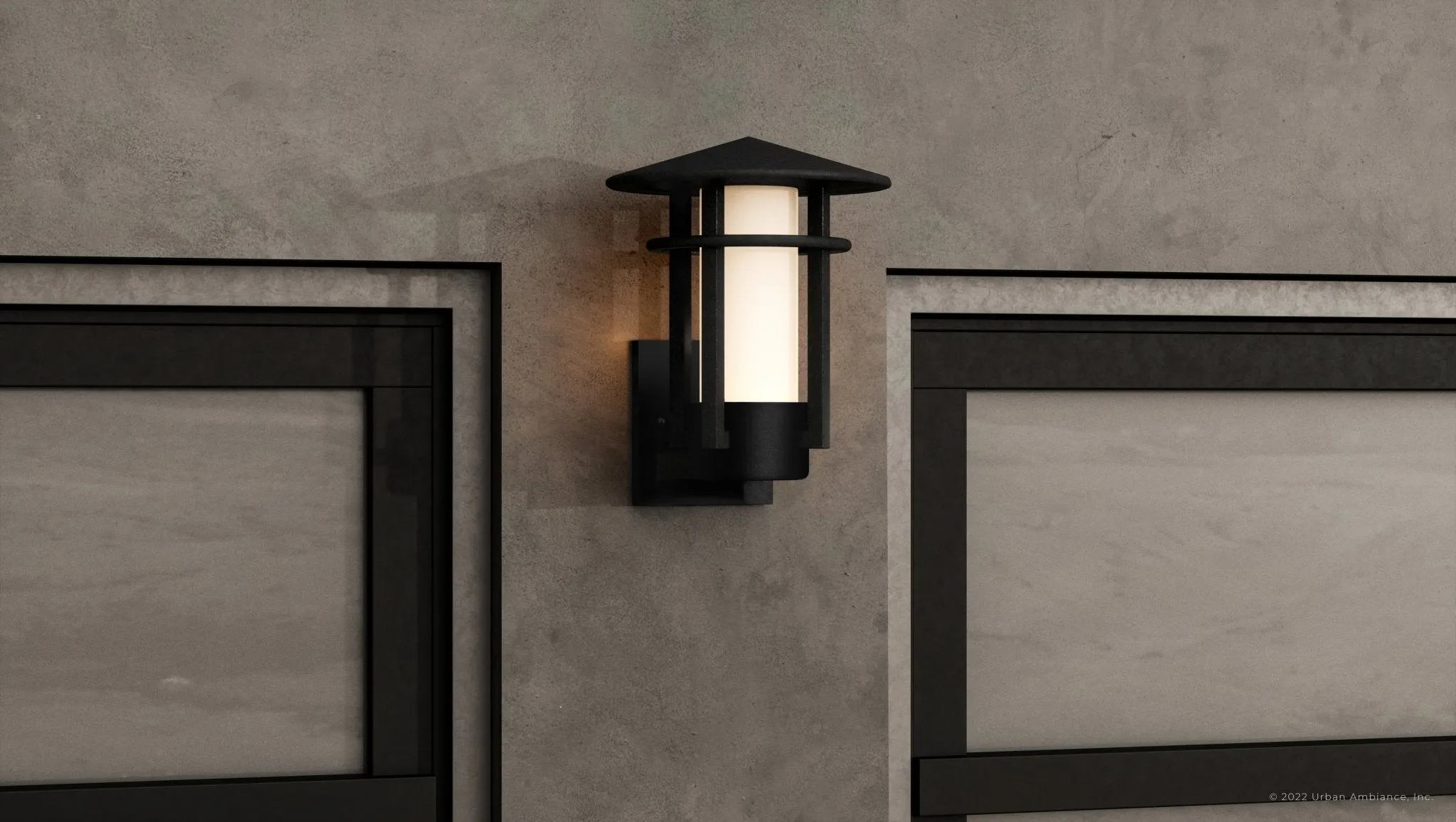UHP1310 Mid-Century Modern Outdoor Wall Sconce 12''H x 9.125''W, Midnight Black Finish, Riverside Collection