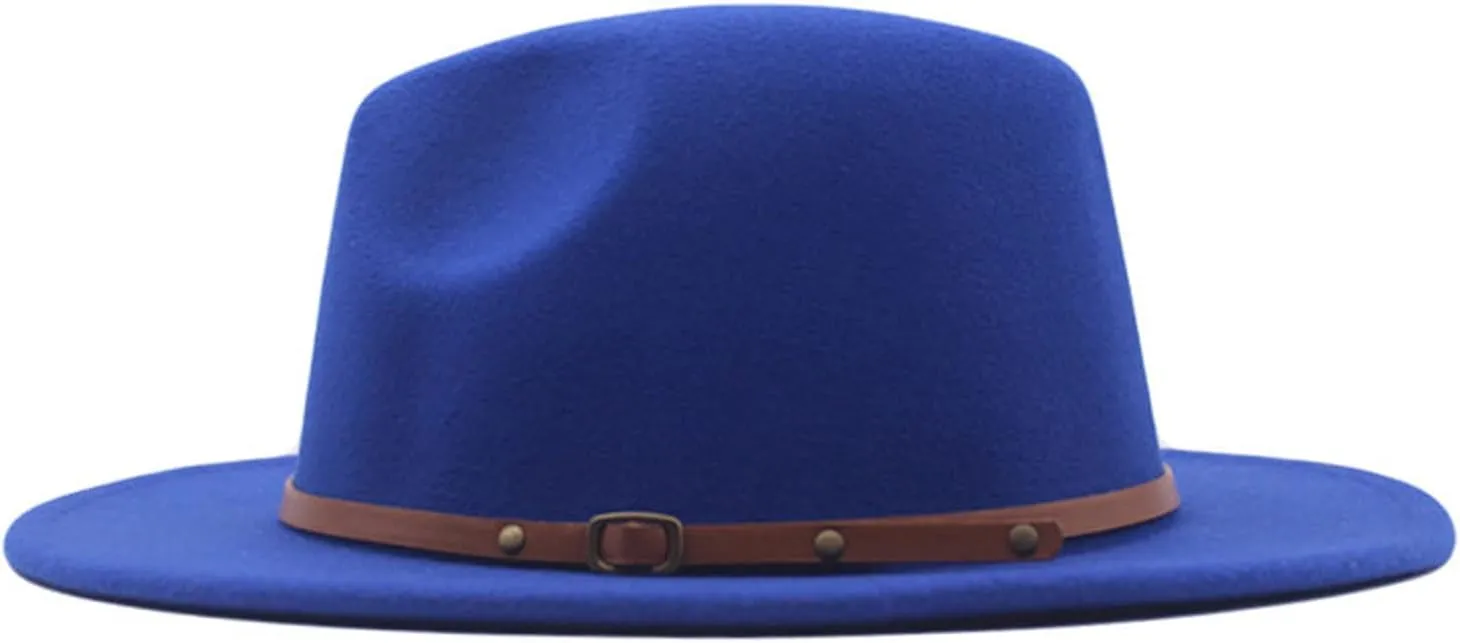 VESNIBA Womens Fedora Panama Wool Belt Classic Hat Buckle Hat Floppy Wide Caps Chew Hat
