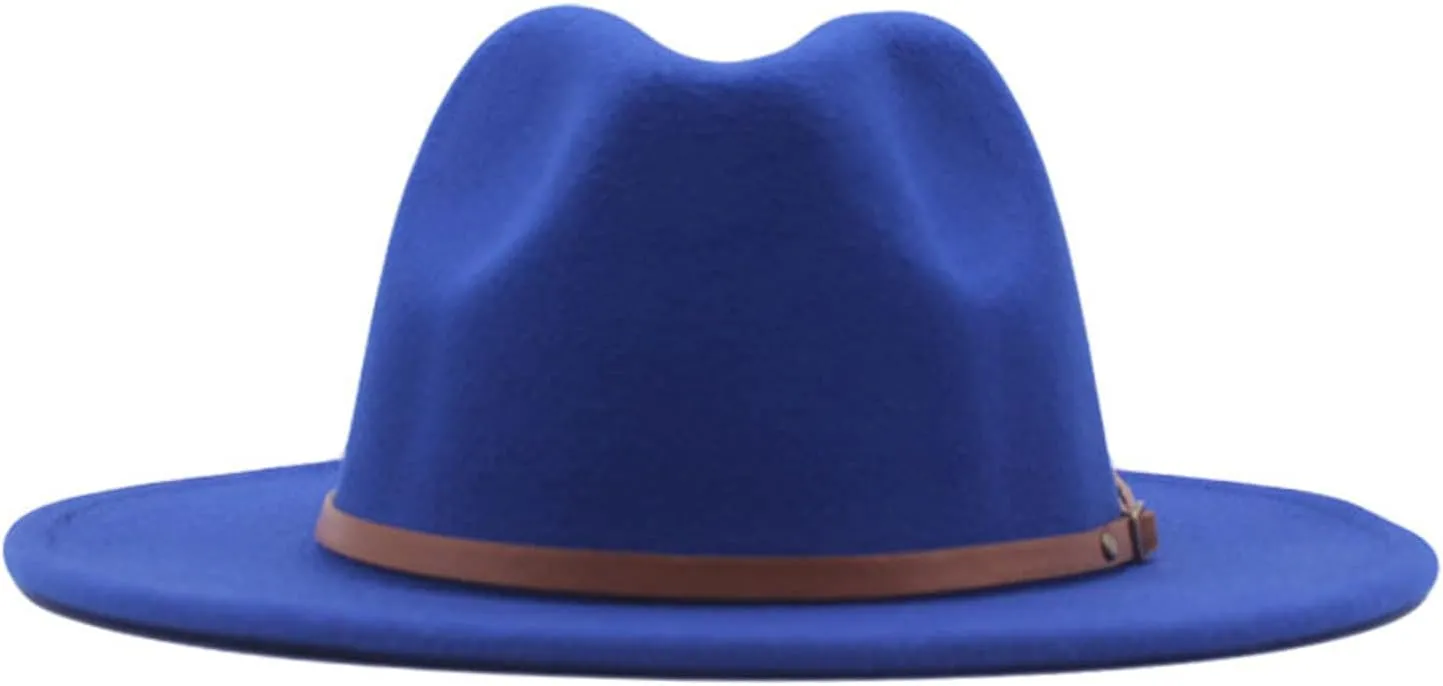 VESNIBA Womens Fedora Panama Wool Belt Classic Hat Buckle Hat Floppy Wide Caps Chew Hat