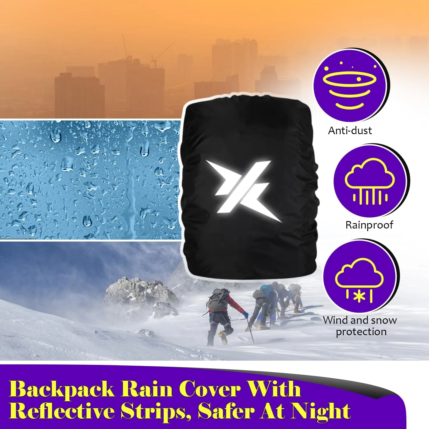 Waterproof Backpack Rain Cover with Reflective Strip for Mountaineering, Traveling, Cycling, Camping and Outdoor