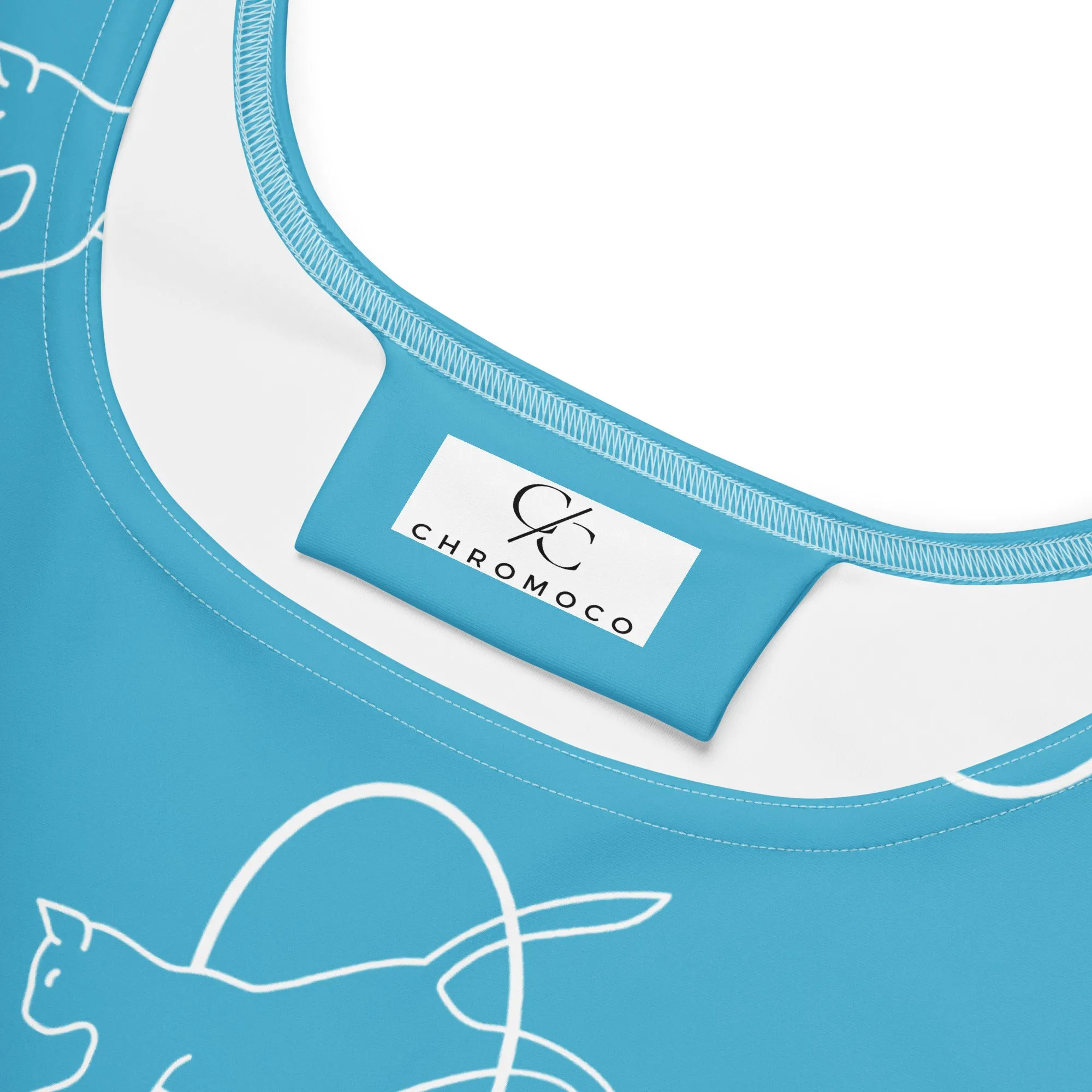 Whimsical Cat Print Dress | Sleeveless Fit & Flare | Blue Dress for Cat Lovers
