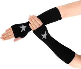 Women Goth Arm Sleeve Goth Arm Warmers Y2k Knitted Fingerless Warm Gloves With Thumb Hole Gothic Steampunk Accessories, Black