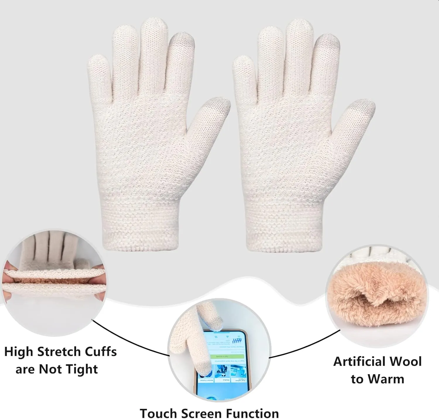 Women Winter Hat Gloves Scarf Set Beanie Warm Fleece Scarves Touchscreen Glove 3 in 1