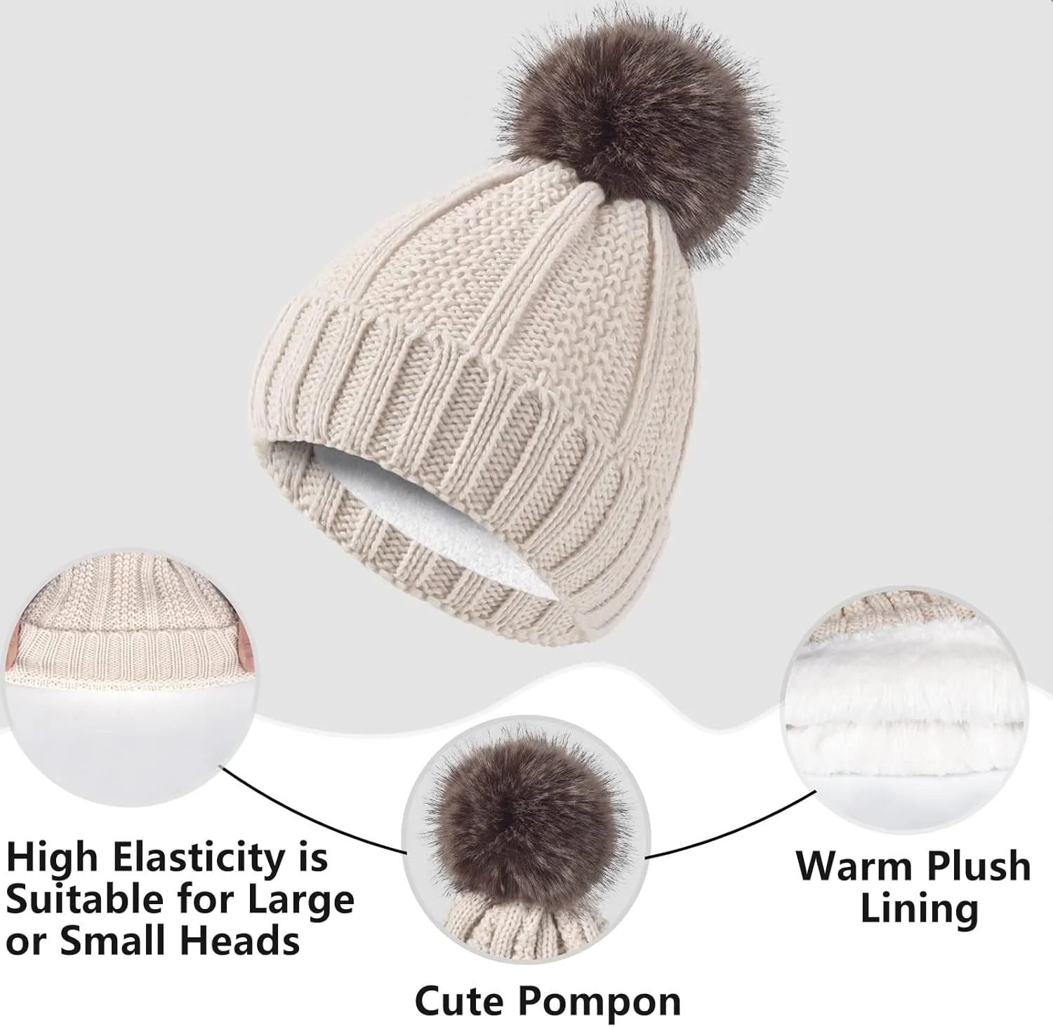 Women Winter Hat Gloves Scarf Set Beanie Warm Fleece Scarves Touchscreen Glove 3 in 1