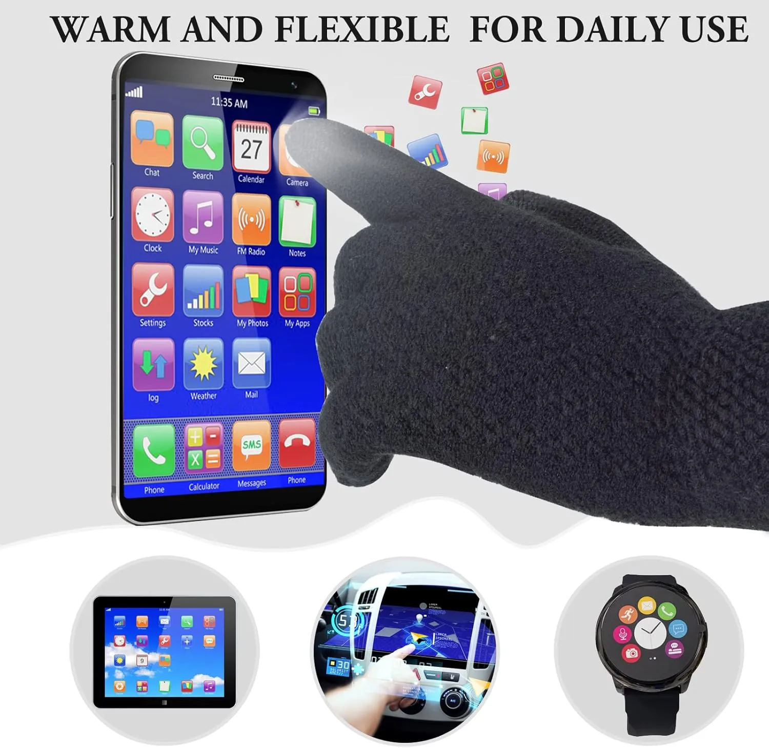 Women Winter Hat Gloves Scarf Set Beanie Warm Fleece Scarves Touchscreen Glove 3 in 1