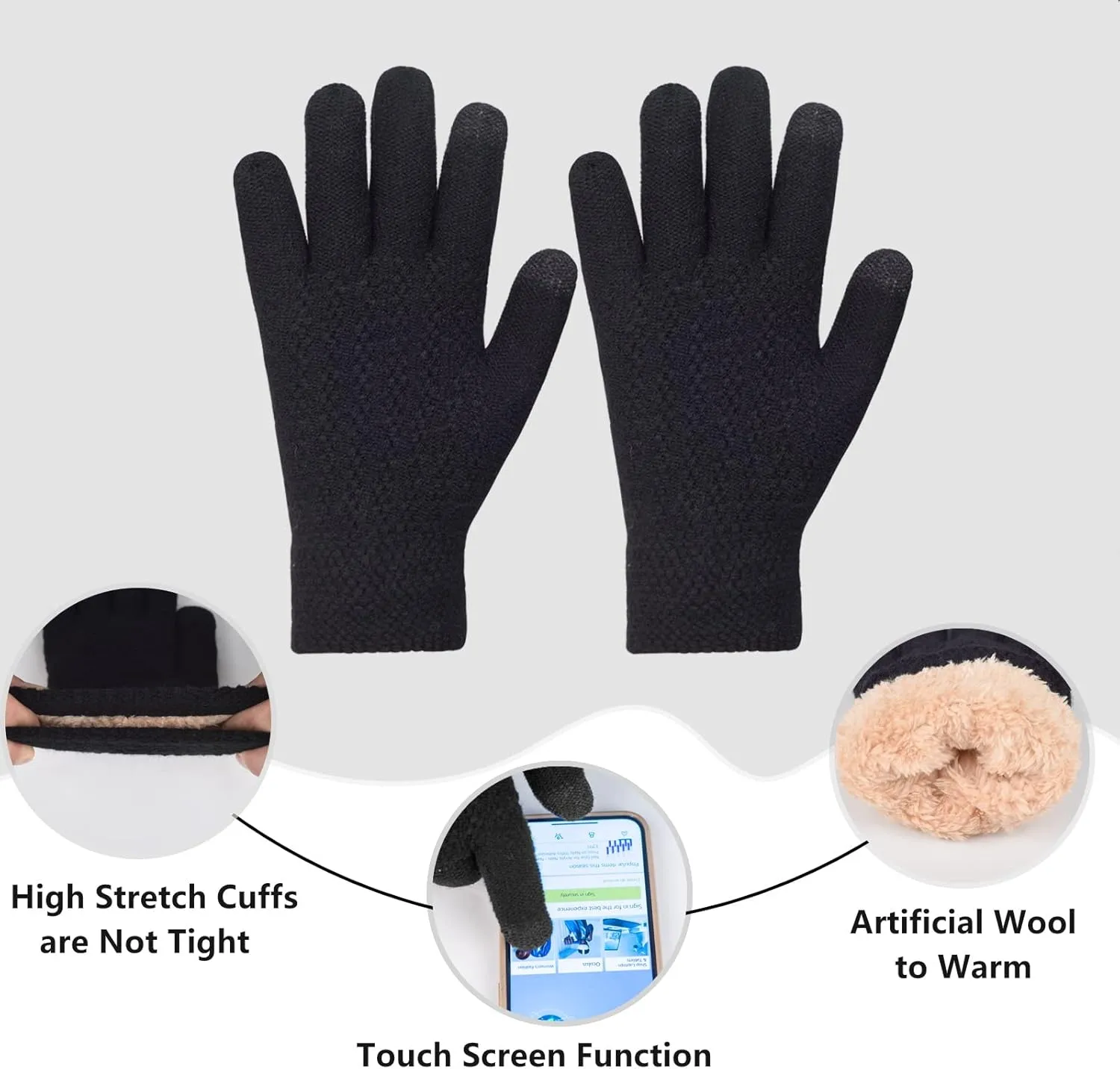 Women Winter Hat Gloves Scarf Set Beanie Warm Fleece Scarves Touchscreen Glove 3 in 1