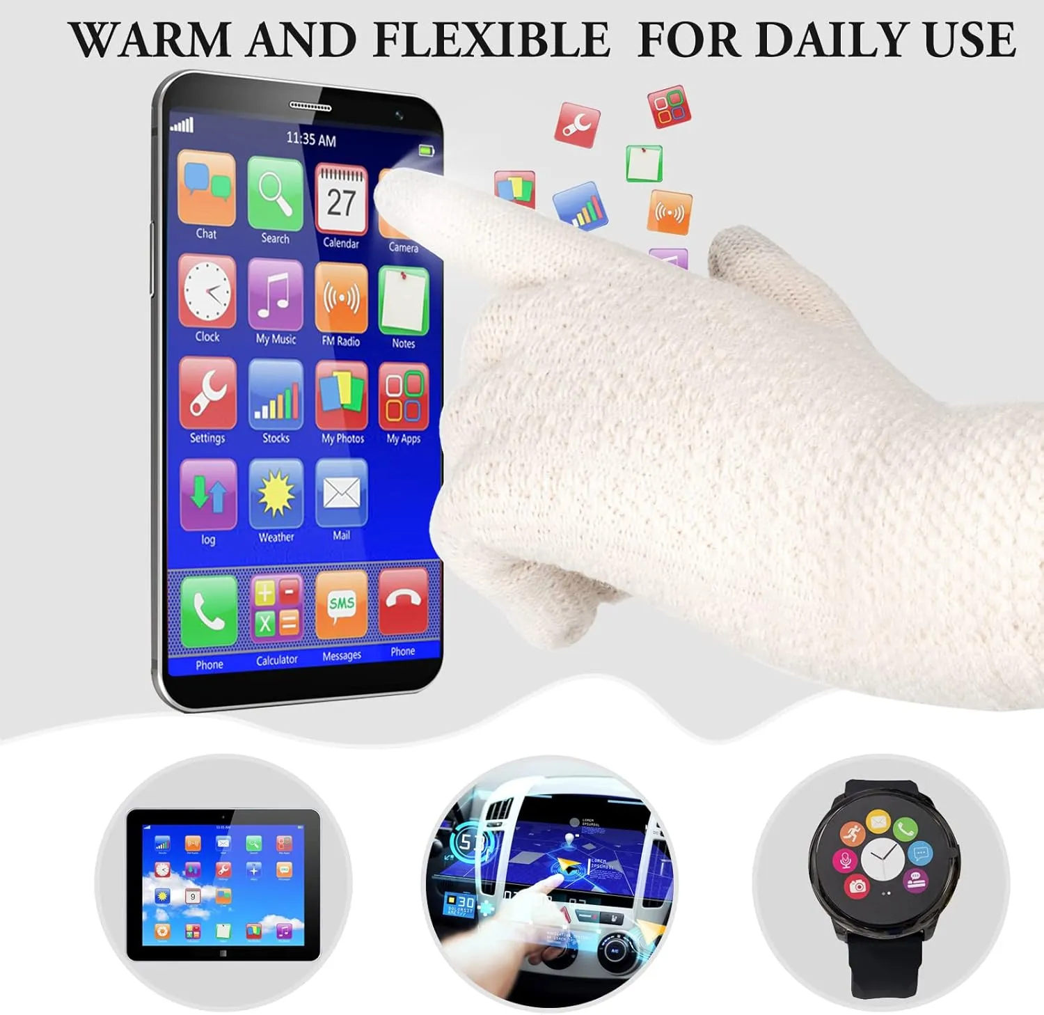 Women Winter Hat Gloves Scarf Set Beanie Warm Fleece Scarves Touchscreen Glove 3 in 1