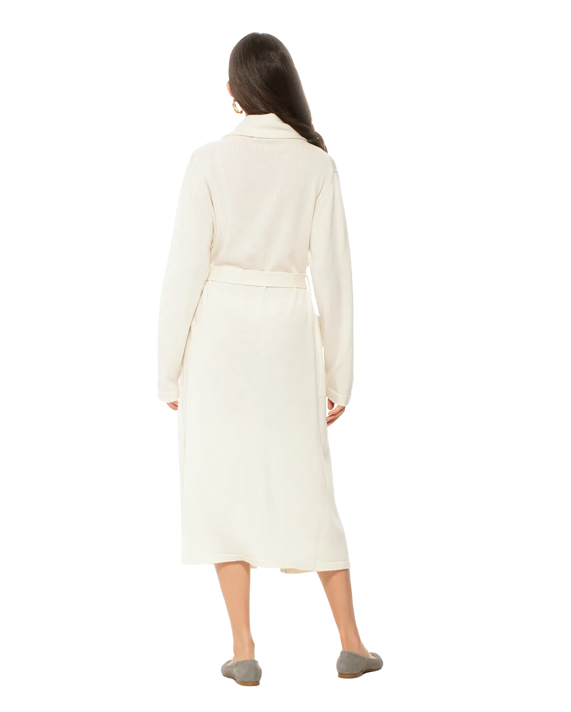 Women's Pure Cashmere Knit Robe, Milk White Color