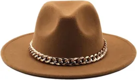 Women's Solid Fedora Hats Jazz Cap Women Men Wide Brim Thick Hats Khaki 58-61CM