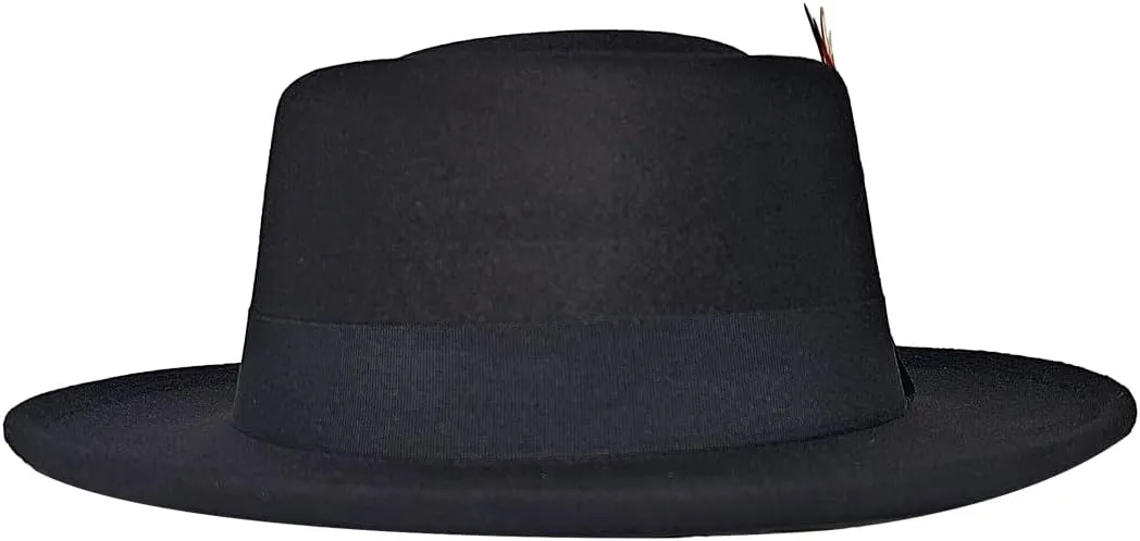 Wool Felt Fedora Hats for Women Men, Wide Brim Flat Top Hat Porkpie Hat, Jazz Hat with Feather Unisex