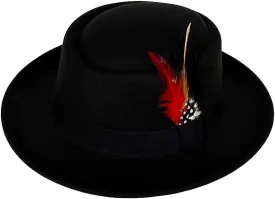 Wool Felt Fedora Hats for Women Men, Wide Brim Flat Top Hat Porkpie Hat, Jazz Hat with Feather Unisex