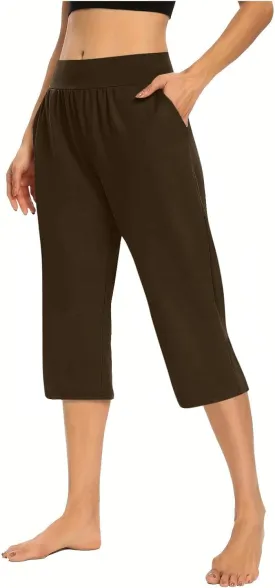 Yoga Capri for Women Loose Fit Comfy High Waisted Cropped Pants Summer Going Out Capris Athletic Sweatpants Pockets