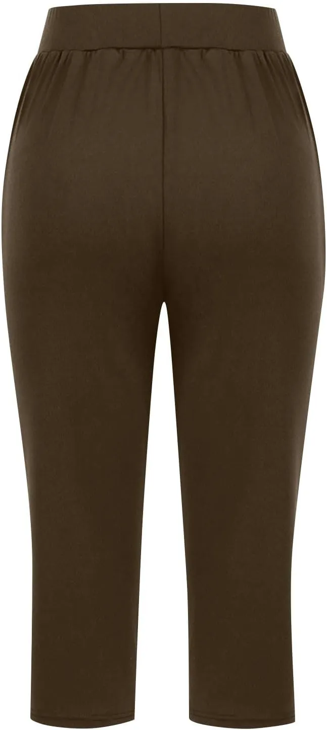 Yoga Capri for Women Loose Fit Comfy High Waisted Cropped Pants Summer Going Out Capris Athletic Sweatpants Pockets