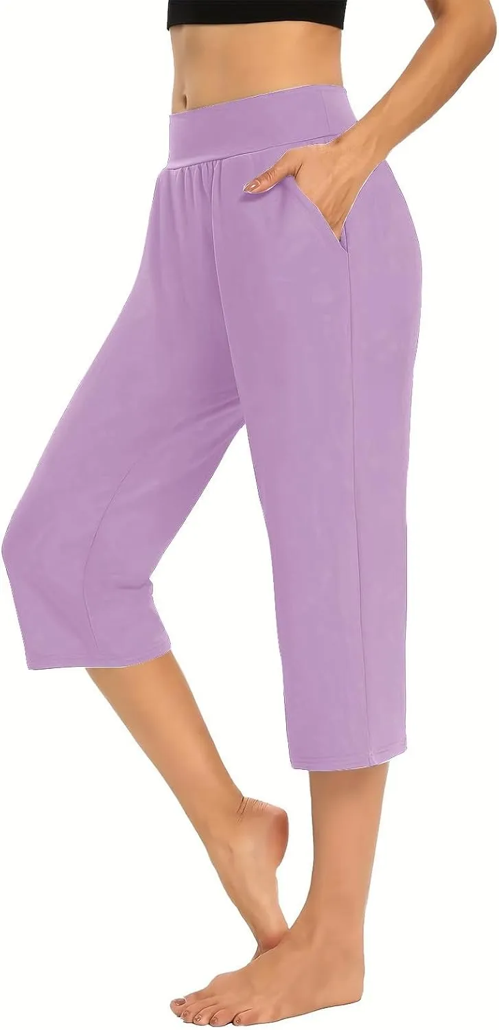 Yoga Capri for Women Loose Fit Comfy High Waisted Cropped Pants Summer Going Out Capris Athletic Sweatpants Pockets