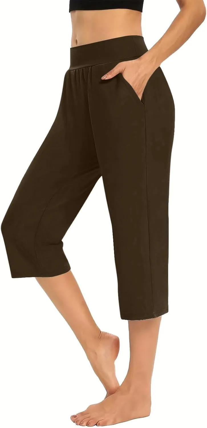 Yoga Capri for Women Loose Fit Comfy High Waisted Cropped Pants Summer Going Out Capris Athletic Sweatpants Pockets